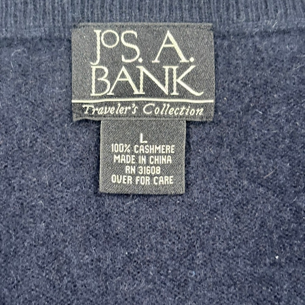 Jos A Bank V-Neck Cashmere Sweater Mens L Navy Blue Pullover Knit Winter - Picture 4 of 7